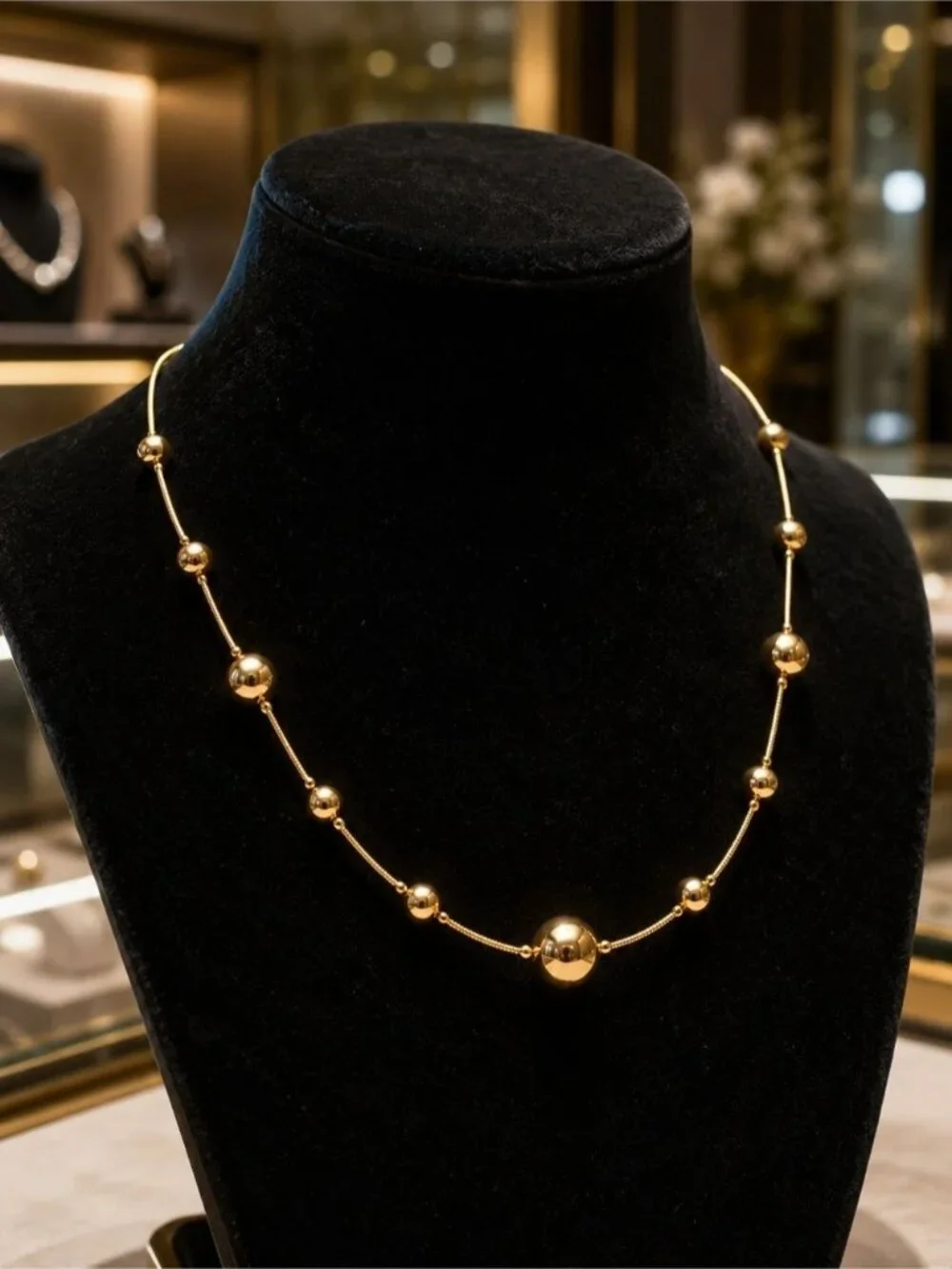 Polished Gold Bead Necklace